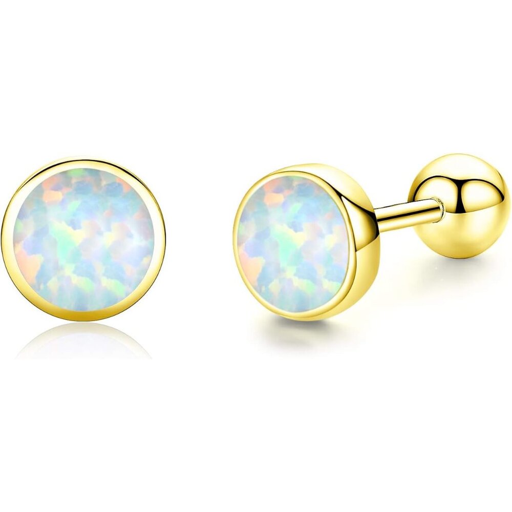 6mm Opal Stud Screw Twist Back Earrings For Women 925 Sterling Silver Comfy Hypo